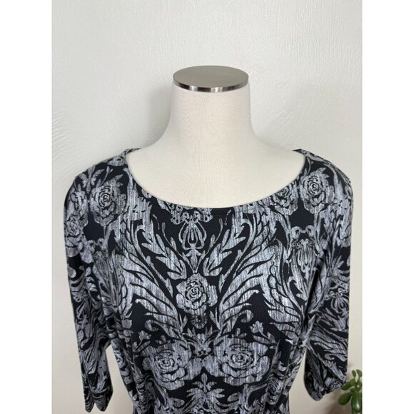 Belle Kim Gravel Womens Gray Floral Tie Boat Neck Tunic Top‎ Size 2X Stretch - Picture 4 of 11
